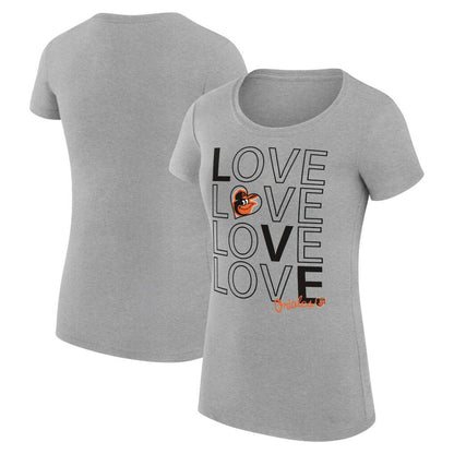 Baltimore Orioles G-III 4Her by Carl Banks Women's Super-Slim Fit Lightweight Love Graphic Team T-Shirt - Heather Gray