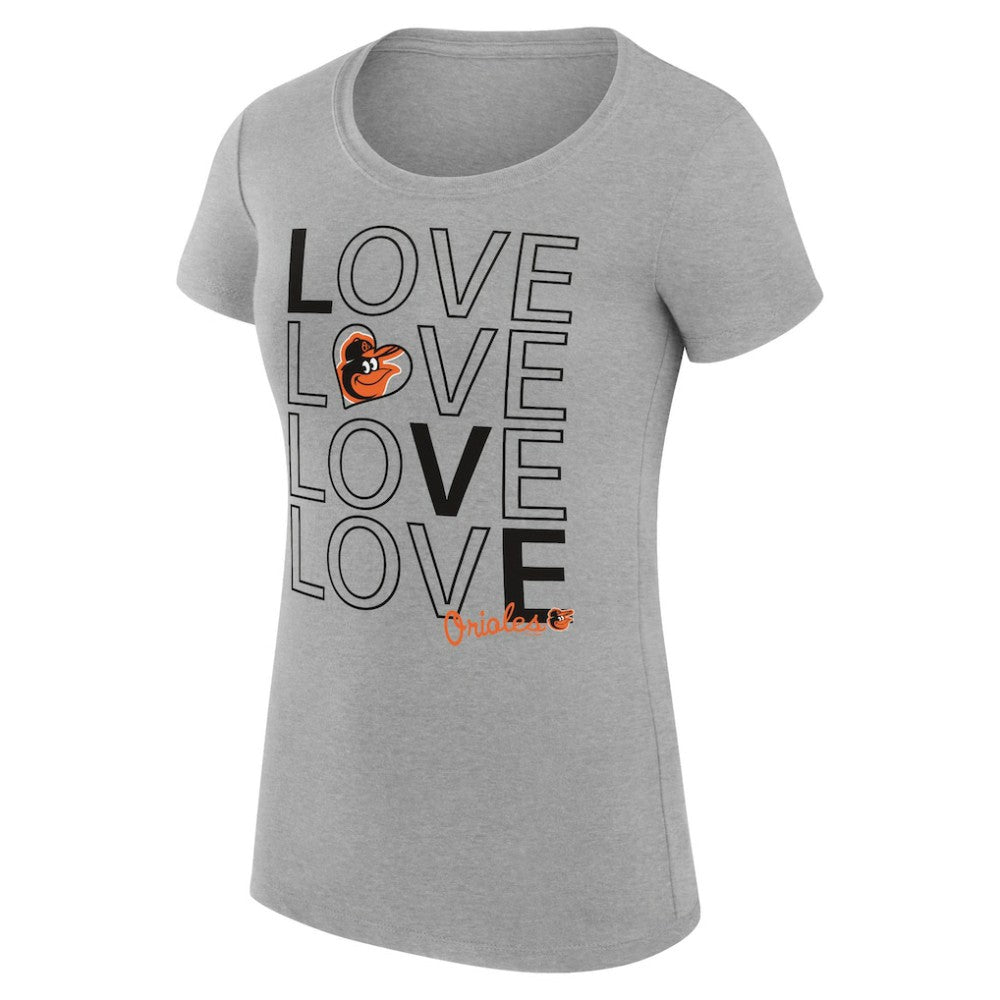 Baltimore Orioles G-III 4Her by Carl Banks Women's Super-Slim Fit Lightweight Love Graphic Team T-Shirt - Heather Gray