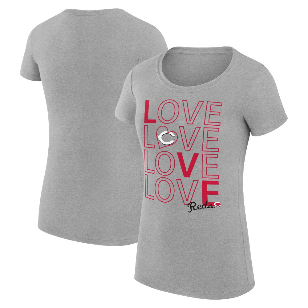 Cincinnati Reds G-III 4Her by Carl Banks Women's Super-Slim Fit Lightweight Love Graphic Team T-Shirt - Heather Gray