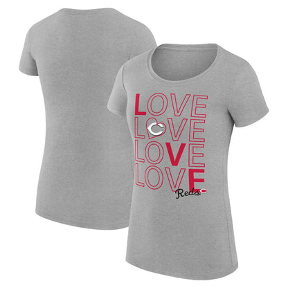 Cincinnati Reds G-III 4Her by Carl Banks Women's Super-Slim Fit Lightweight Love Graphic Team T-Shirt - Heather Gray