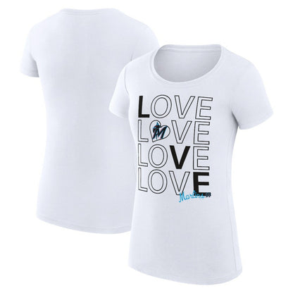 Miami Marlins G-III 4Her by Carl Banks Women's Super-Slim Fit Lightweight Love Graphic Team T-Shirt - White