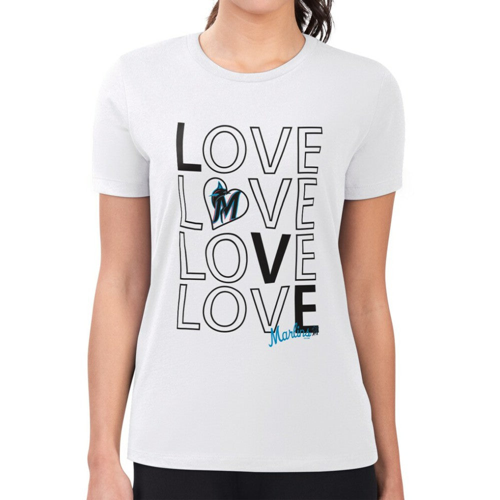 Miami Marlins G-III 4Her by Carl Banks Women's Super-Slim Fit Lightweight Love Graphic Team T-Shirt - White