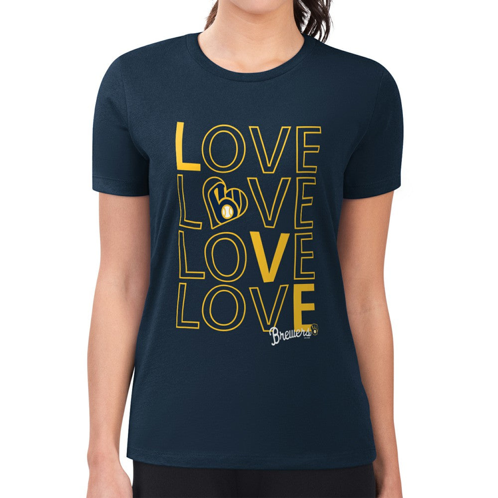 Milwaukee Brewers G-III 4Her by Carl Banks Women's Super-Slim Fit Lightweight Love Graphic Team T-Shirt - Navy