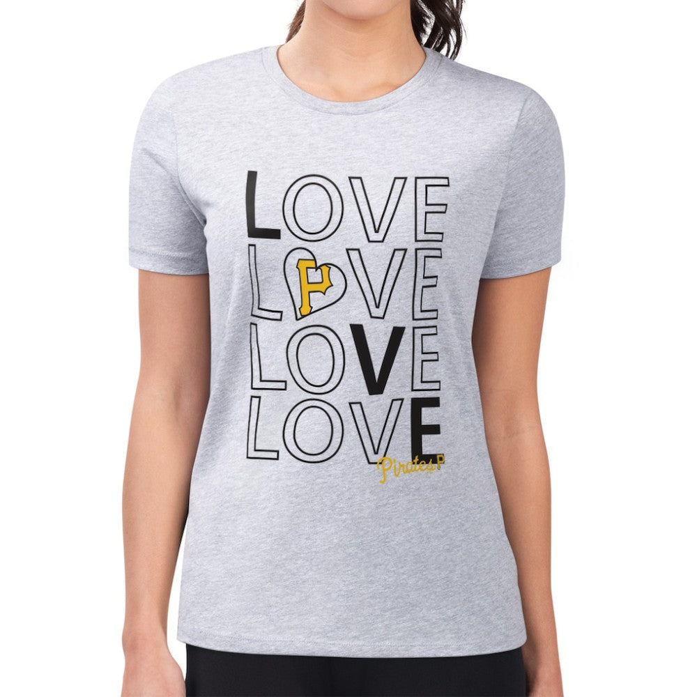Pittsburgh Pirates G-III 4Her by Carl Banks Women's Super-Slim Fit Lightweight Love Graphic Team T-Shirt - Heather Gray