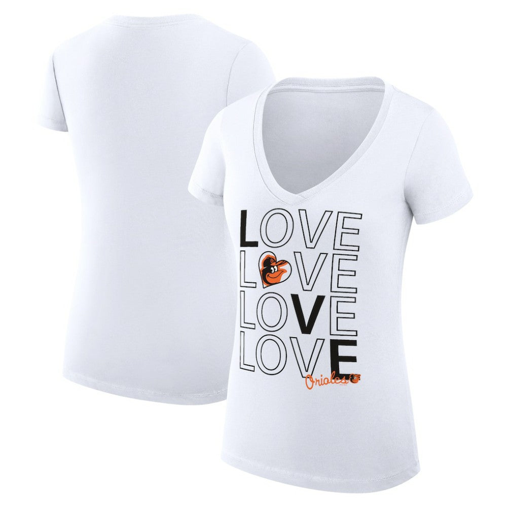 Baltimore Orioles G-III 4Her by Carl Banks Women's Super-Slim Fit Lightweight Love Graphic Team V-Neck T-Shirt - White