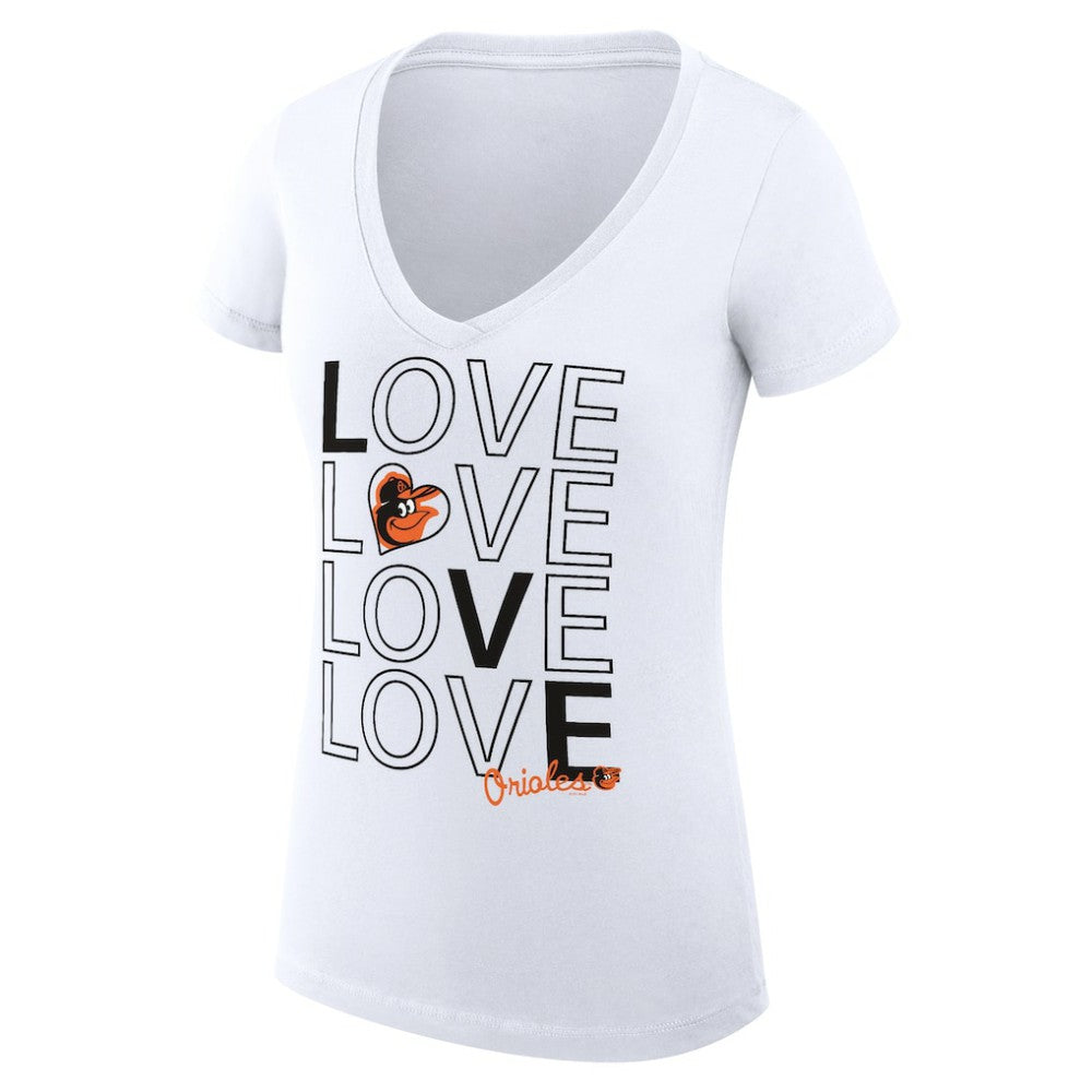Baltimore Orioles G-III 4Her by Carl Banks Women's Super-Slim Fit Lightweight Love Graphic Team V-Neck T-Shirt - White