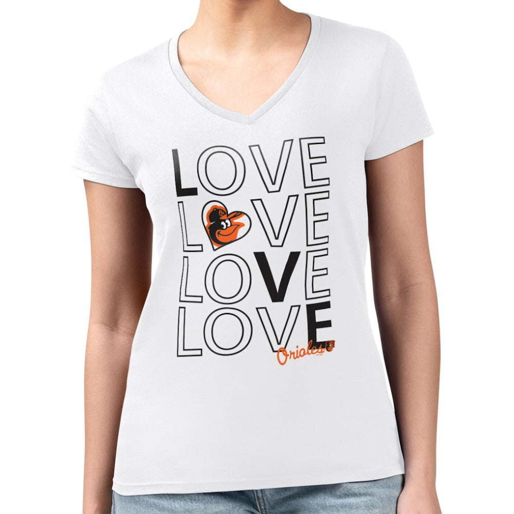 Baltimore Orioles G-III 4Her by Carl Banks Women's Super-Slim Fit Lightweight Love Graphic Team V-Neck T-Shirt - White
