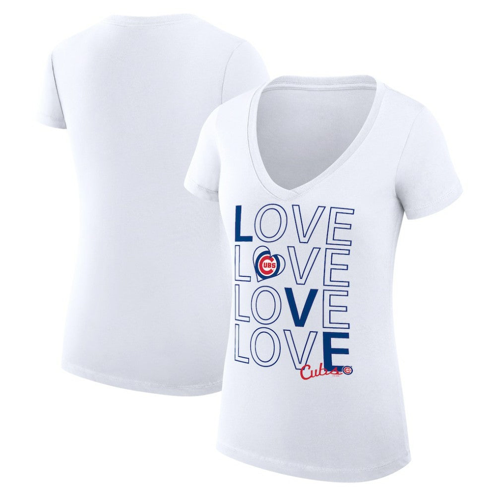 Chicago Cubs G-III 4Her by Carl Banks Women's Super-Slim Fit Lightweight Love Graphic Team V-Neck T-Shirt - White