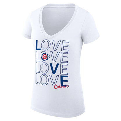 Chicago Cubs G-III 4Her by Carl Banks Women's Super-Slim Fit Lightweight Love Graphic Team V-Neck T-Shirt - White
