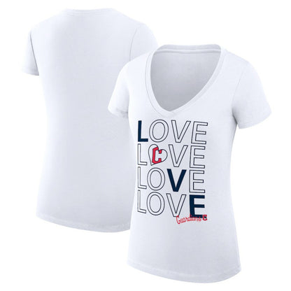 Cleveland Guardians G-III 4Her by Carl Banks Women's Super-Slim Fit Lightweight Love Graphic Team V-Neck T-Shirt - White