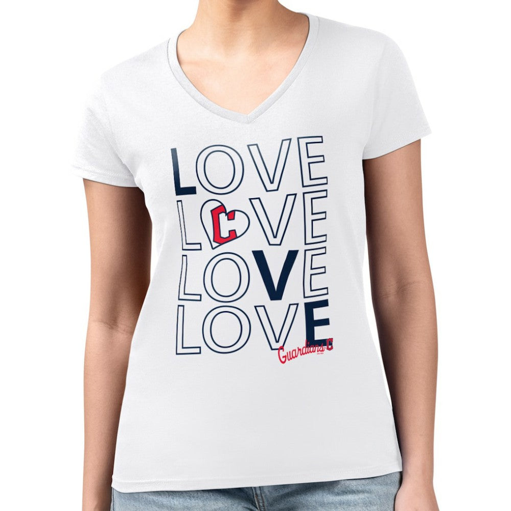 Cleveland Guardians G-III 4Her by Carl Banks Women's Super-Slim Fit Lightweight Love Graphic Team V-Neck T-Shirt - White