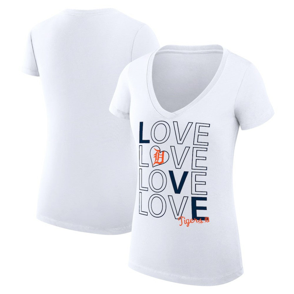 Detroit Tigers G-III 4Her by Carl Banks Women's Super-Slim Fit Lightweight Love Graphic Team V-Neck T-Shirt - White