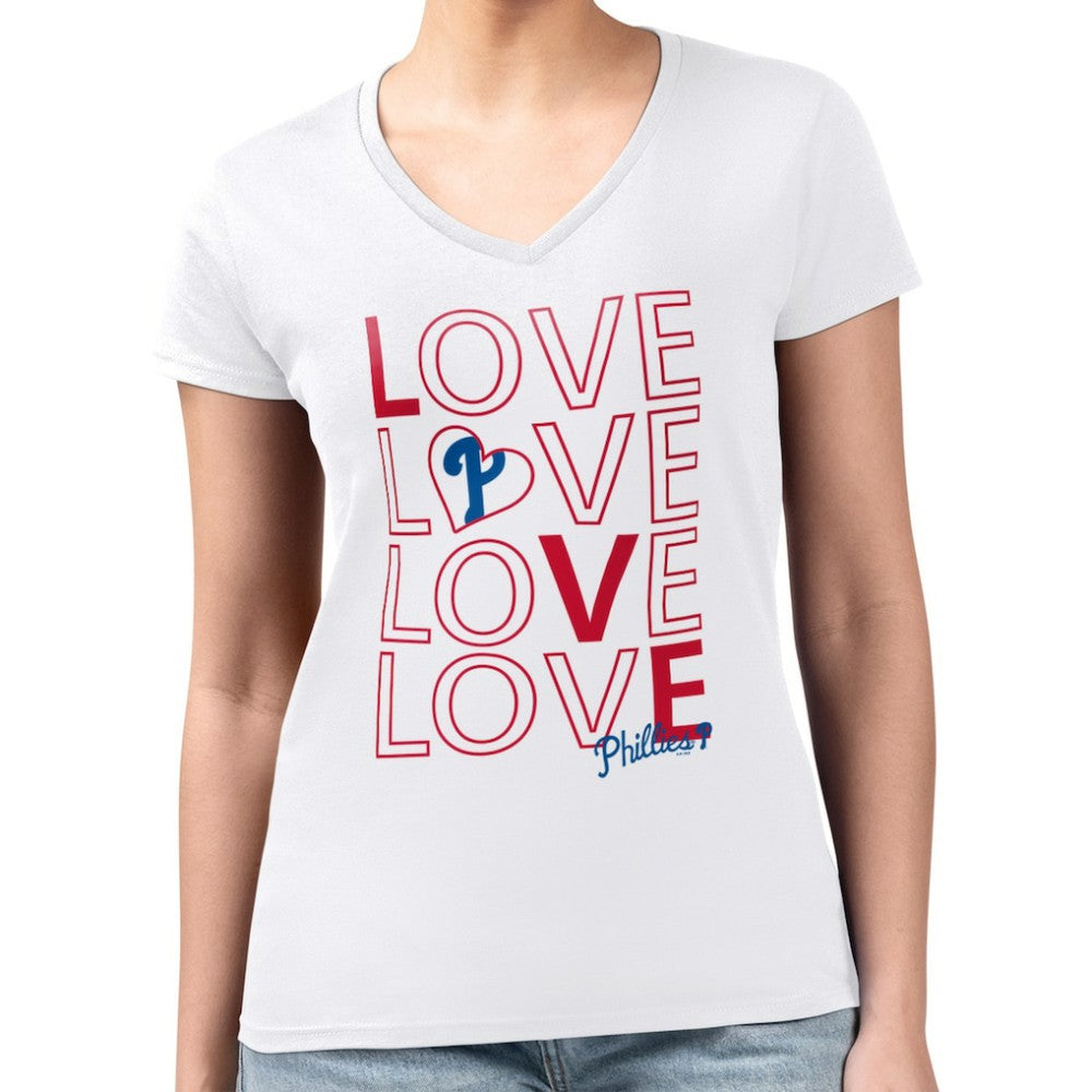 Philadelphia Phillies G-III 4Her by Carl Banks Women's Super-Slim Fit Lightweight Love Graphic Team V-Neck T-Shirt - White