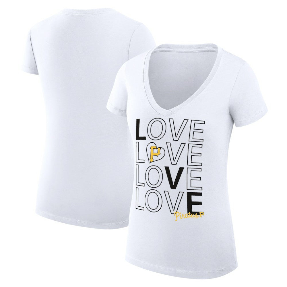 Pittsburgh Pirates G-III 4Her by Carl Banks Women's Super-Slim Fit Lightweight Love Graphic Team V-Neck T-Shirt - White