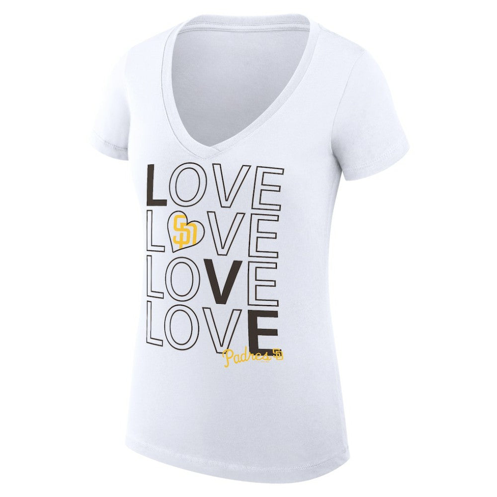 San Diego Padres G-III 4Her by Carl Banks Women's Super-Slim Fit Lightweight Love Graphic Team V-Neck T-Shirt - White