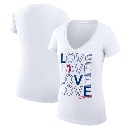 Texas Rangers G-III 4Her by Carl Banks Women's Super-Slim Fit Lightweight Love Graphic Team V-Neck T-Shirt - White