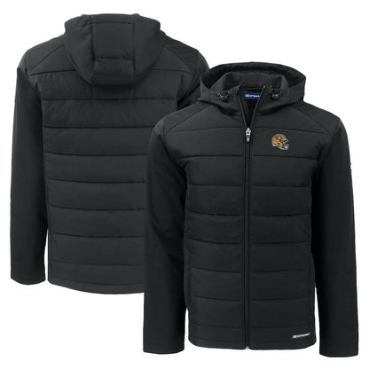 San Francisco 49ers Cutter & Buck Helmet Evoke Hybrid Eco Softshell Recycled Full-Zip Hoodie Jacket - Black on sale