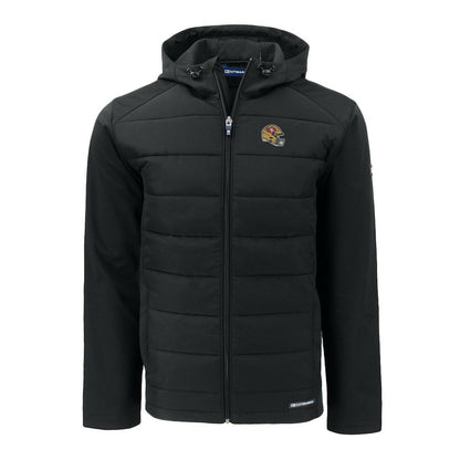 San Francisco 49ers Cutter & Buck Helmet Evoke Hybrid Eco Softshell Recycled Full-Zip Hoodie Jacket - Black on sale