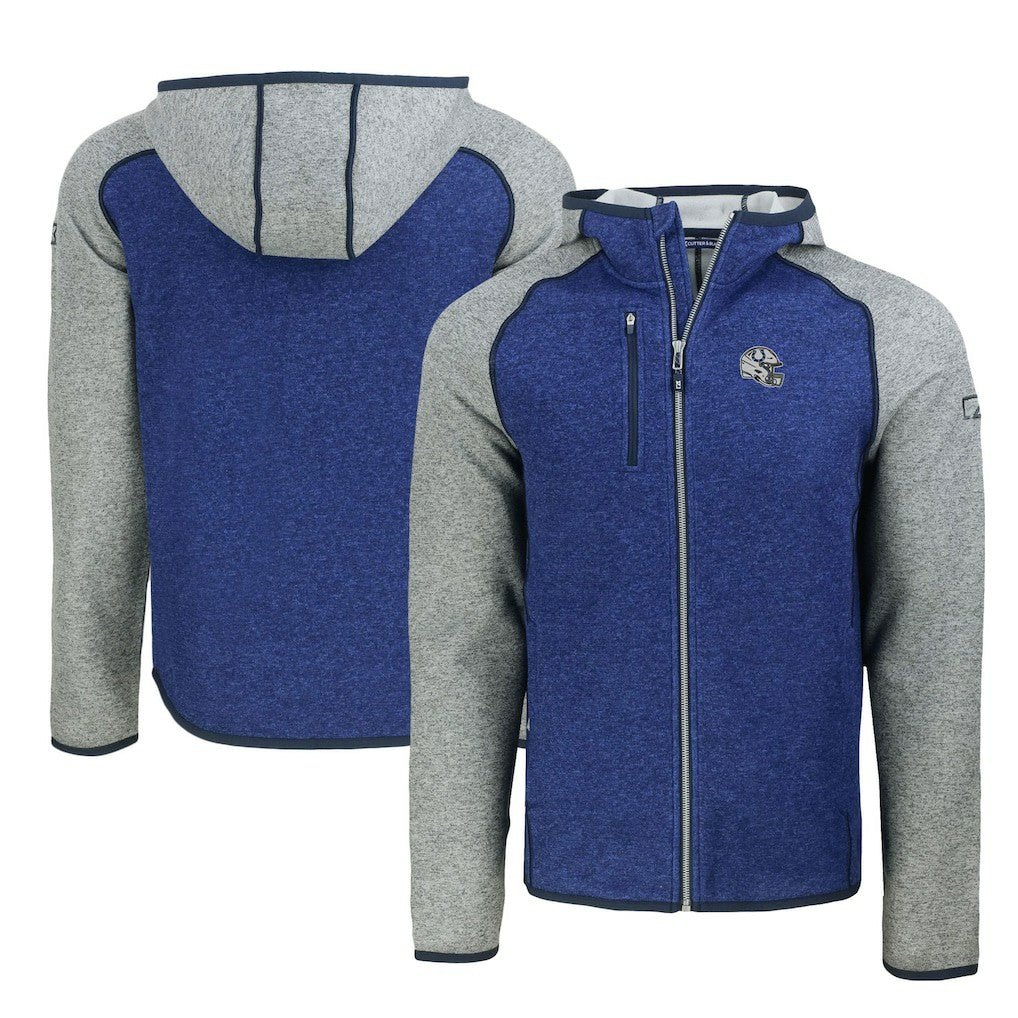 Indianapolis Colts Cutter & Buck Helmet Mainsail Sweater-Knit Full-Zip Hoodie - Royal/Heather Gray online