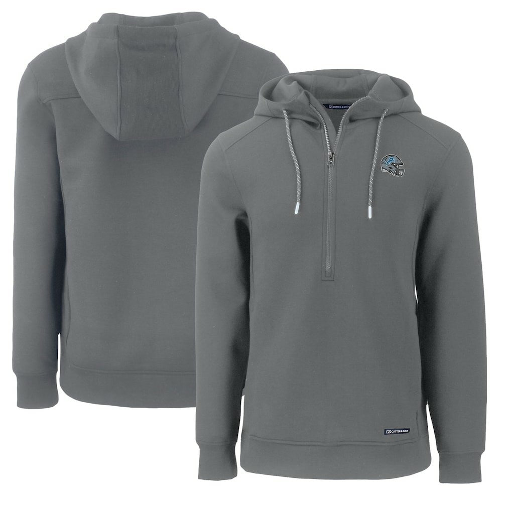 Detroit Lions Cutter & Buck Helmet Roam Eco Half-Zip Recycled Pullover Hoodie - Gray for sale