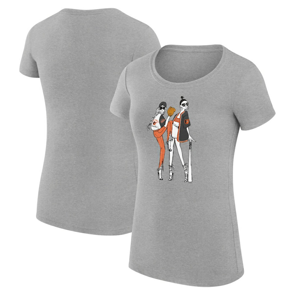 Baltimore Orioles G-III 4Her by Carl Banks Women's Super-Slim Fit Lightweight Baseball Girls T-Shirt - Heather Gray