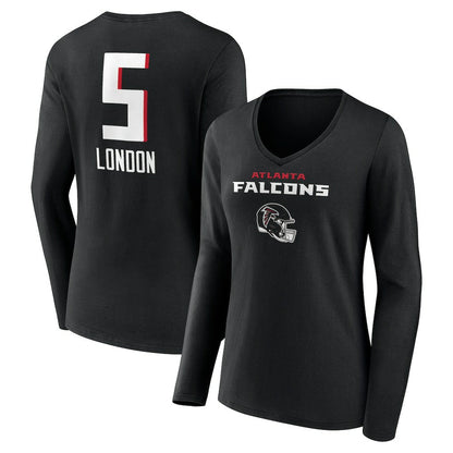 Drake London Atlanta Falcons Women's Team Wordmark Player Name & Number Long Sleeve V-Neck T-Shirt - Black on sale