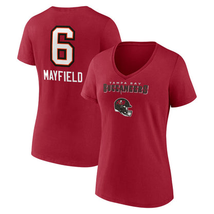 Baker Mayfield Tampa Bay Buccaneers Women's Team Wordmark Player Name & Number V-Neck T-Shirt - Red online