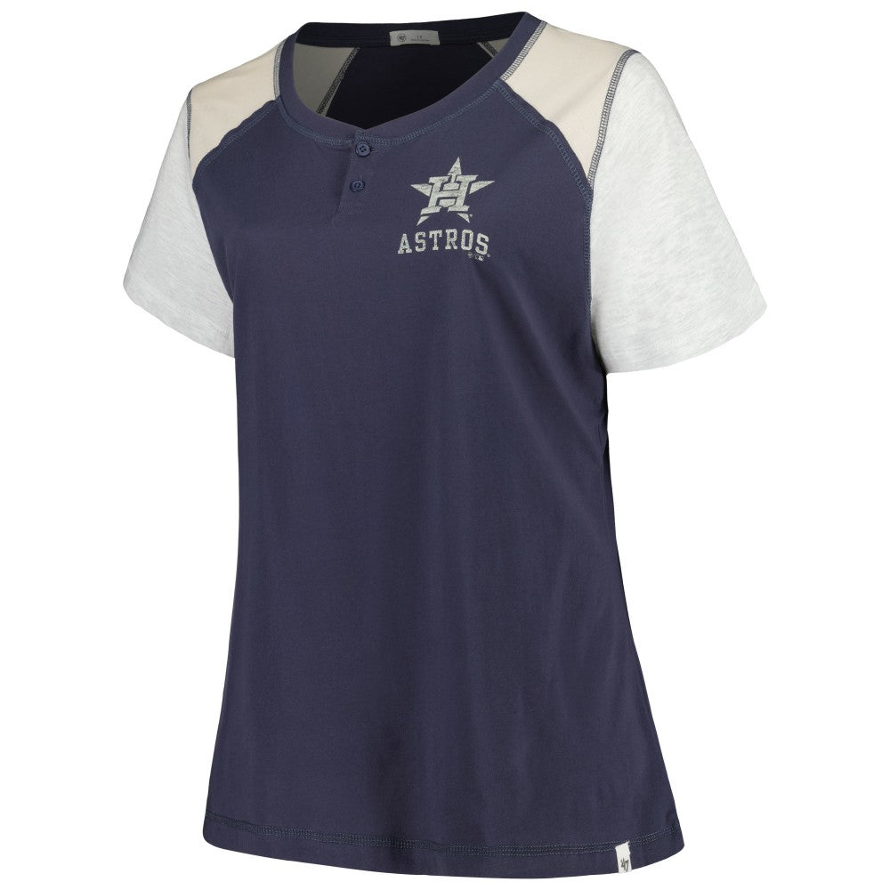 Houston Astros Women's Plus Size Henley T-Shirt - Navy/Gray | 47 brand