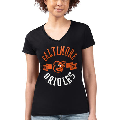 Baltimore Orioles G-III 4Her by Carl Banks Women's Super-Slim Fit Lightweight City Graphic V-Neck T-Shirt - Black