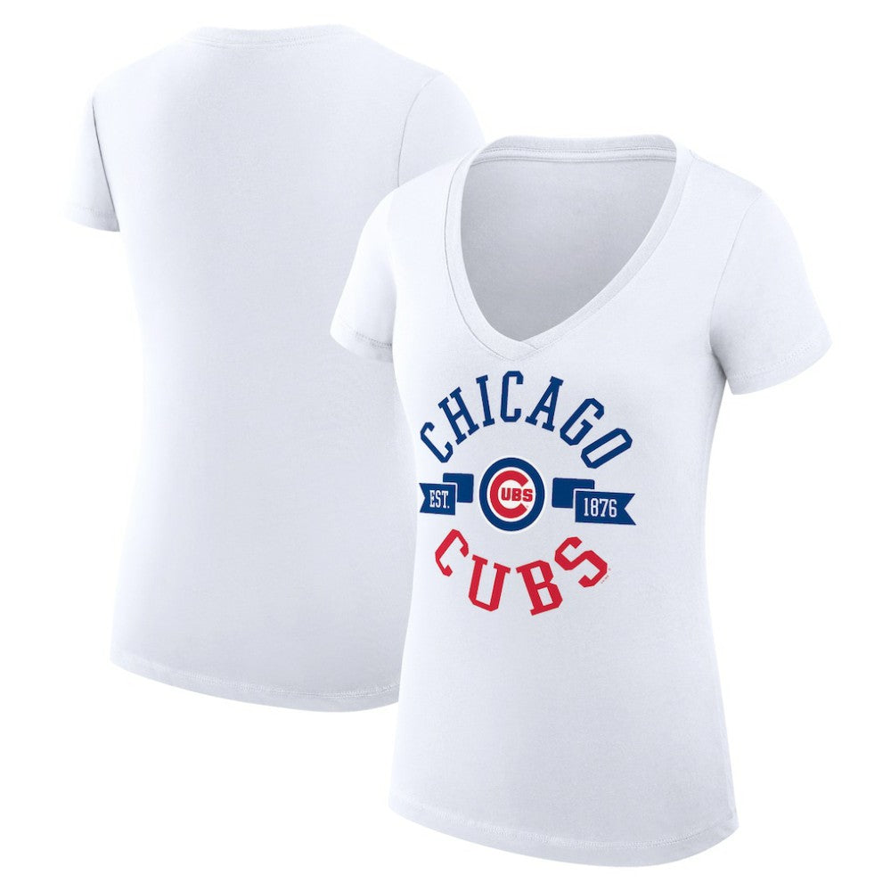 Chicago Cubs G-III 4Her by Carl Banks Women's Super-Slim Fit Lightweight City Graphic V-Neck T-Shirt - White