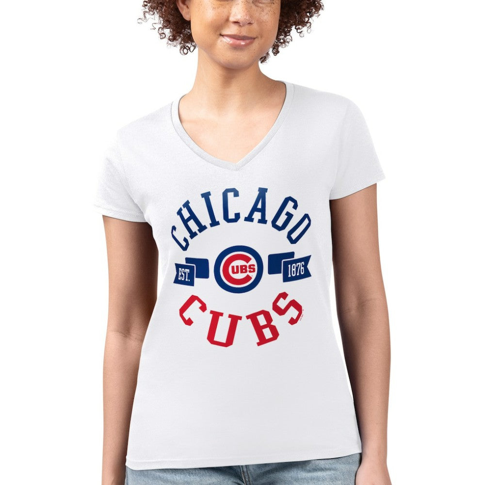 Chicago Cubs G-III 4Her by Carl Banks Women's Super-Slim Fit Lightweight City Graphic V-Neck T-Shirt - White