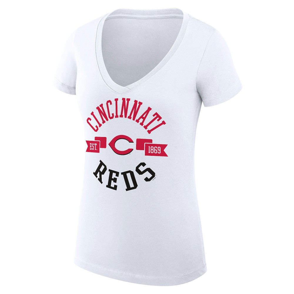 Cincinnati Reds G-III 4Her by Carl Banks Women's Super-Slim Fit Lightweight City Graphic V-Neck T-Shirt - White