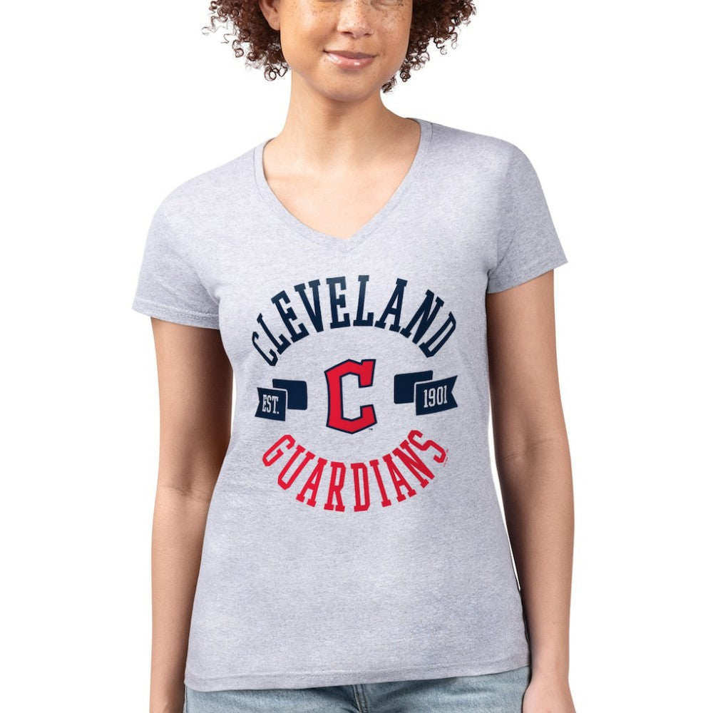 Cleveland Guardians G-III 4Her by Carl Banks Women's Super-Slim Fit Lightweight City Graphic V-Neck T-Shirt - Heather Gray