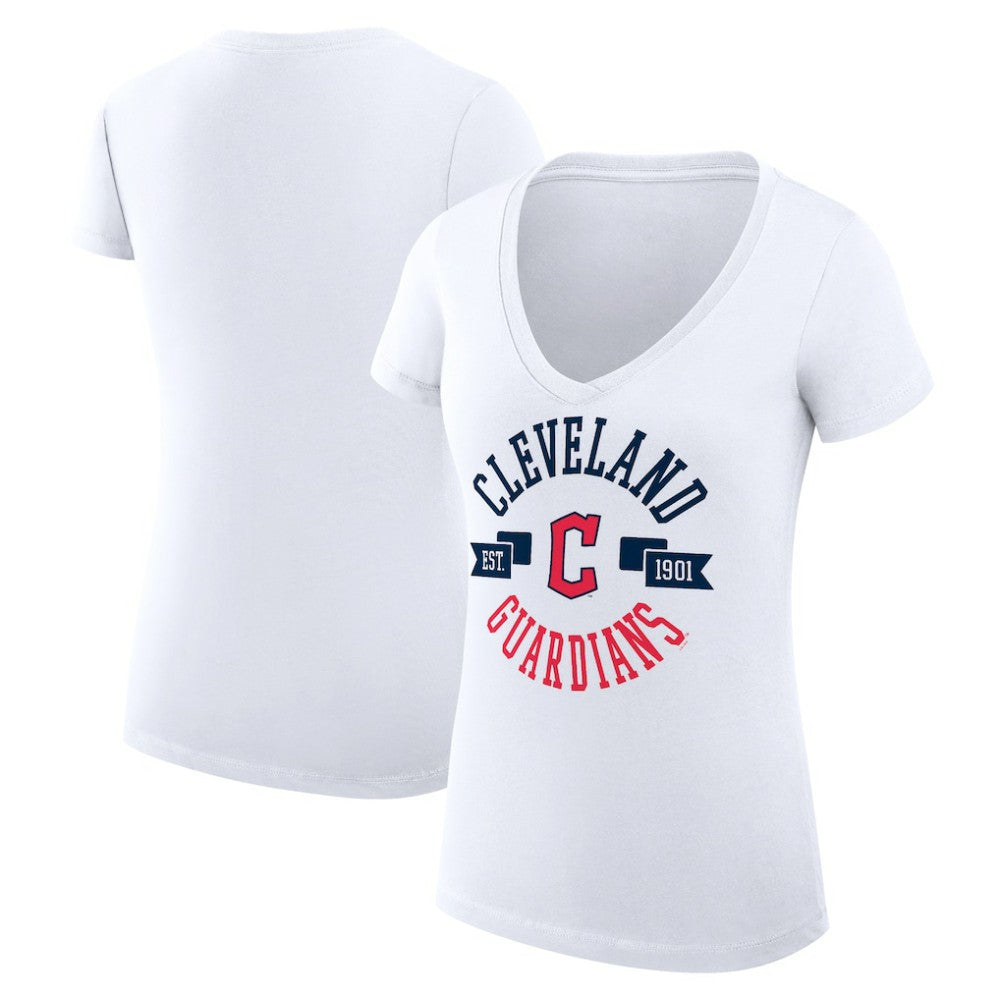 Cleveland Guardians G-III 4Her by Carl Banks Women's Super-Slim Fit Lightweight City Graphic V-Neck T-Shirt - White