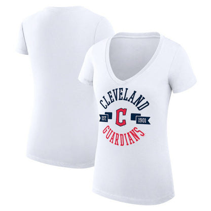 Cleveland Guardians G-III 4Her by Carl Banks Women's Super-Slim Fit Lightweight City Graphic V-Neck T-Shirt - White