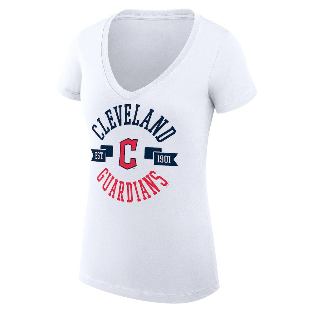 Cleveland Guardians G-III 4Her by Carl Banks Women's Super-Slim Fit Lightweight City Graphic V-Neck T-Shirt - White