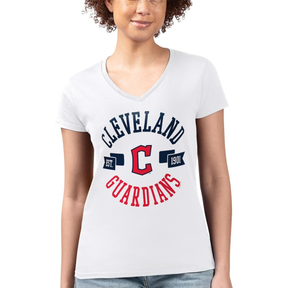 Cleveland Guardians G-III 4Her by Carl Banks Women's Super-Slim Fit Lightweight City Graphic V-Neck T-Shirt - White