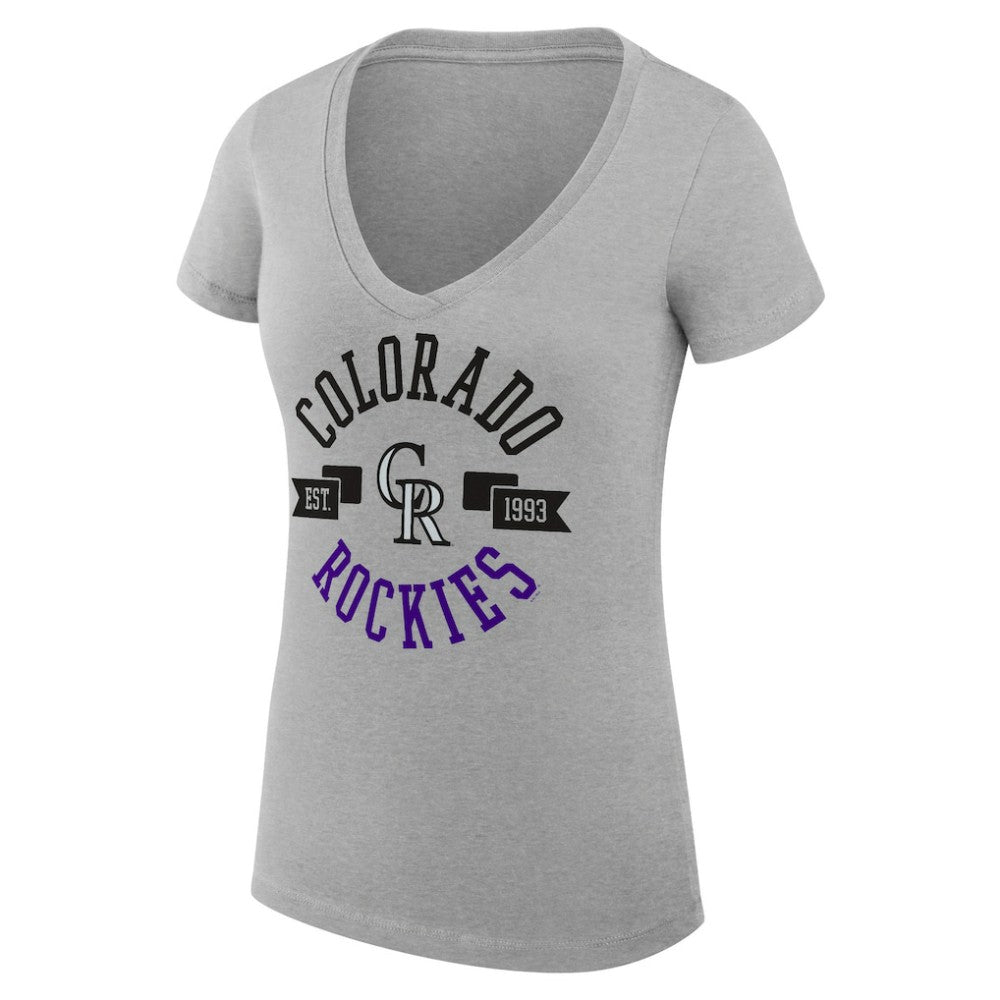 Colorado Rockies G-III 4Her by Carl Banks Women's Super-Slim Fit Lightweight City Graphic V-Neck T-Shirt - Heather Gray