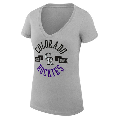 Colorado Rockies G-III 4Her by Carl Banks Women's Super-Slim Fit Lightweight City Graphic V-Neck T-Shirt - Heather Gray