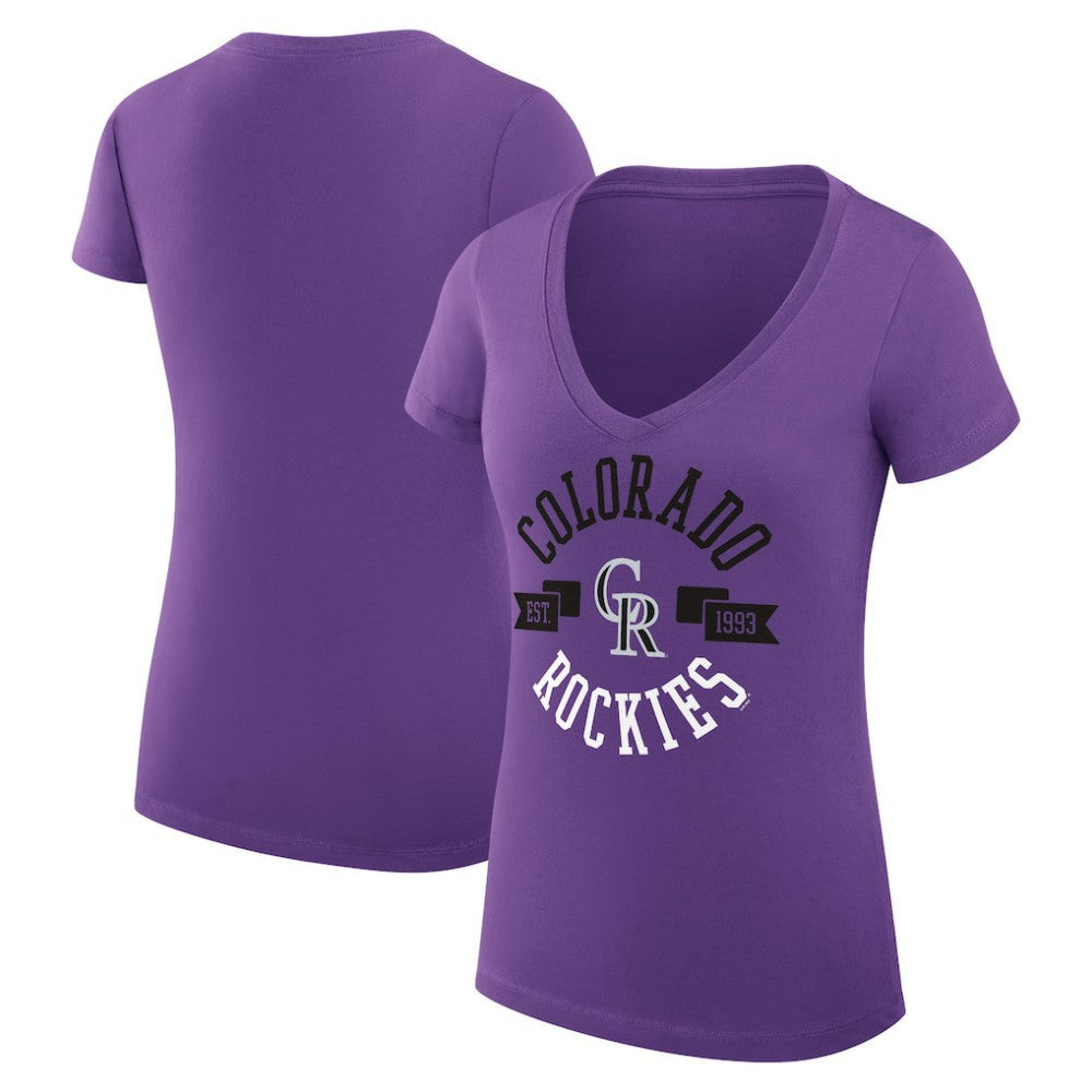 Colorado Rockies G-III 4Her by Carl Banks Women's Super-Slim Fit Lightweight City Graphic V-Neck T-Shirt - Purple