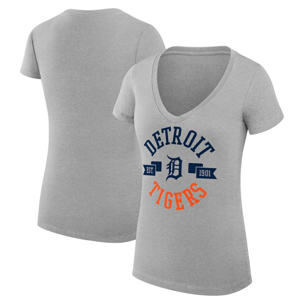 Detroit Tigers G-III 4Her by Carl Banks Women's Super-Slim Fit Lightweight City Graphic V-Neck T-Shirt - Heather Gray