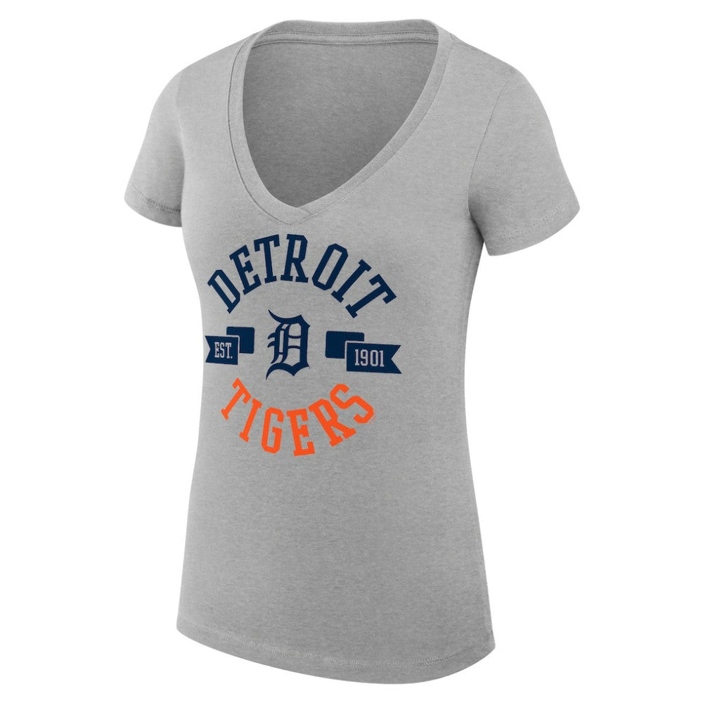 Detroit Tigers G-III 4Her by Carl Banks Women's Super-Slim Fit Lightweight City Graphic V-Neck T-Shirt - Heather Gray
