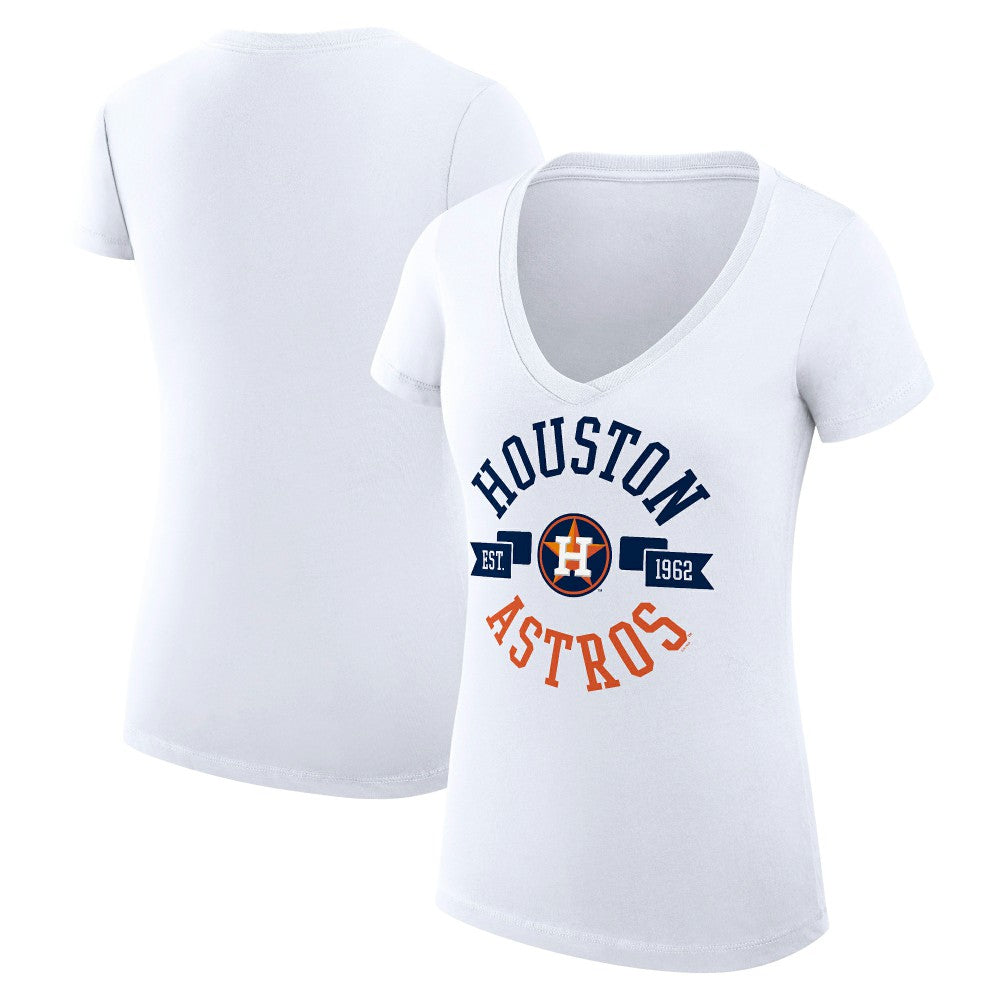 Houston Astros G-III 4Her by Carl Banks Women's Super-Slim Fit Lightweight City Graphic V-Neck T-Shirt - White