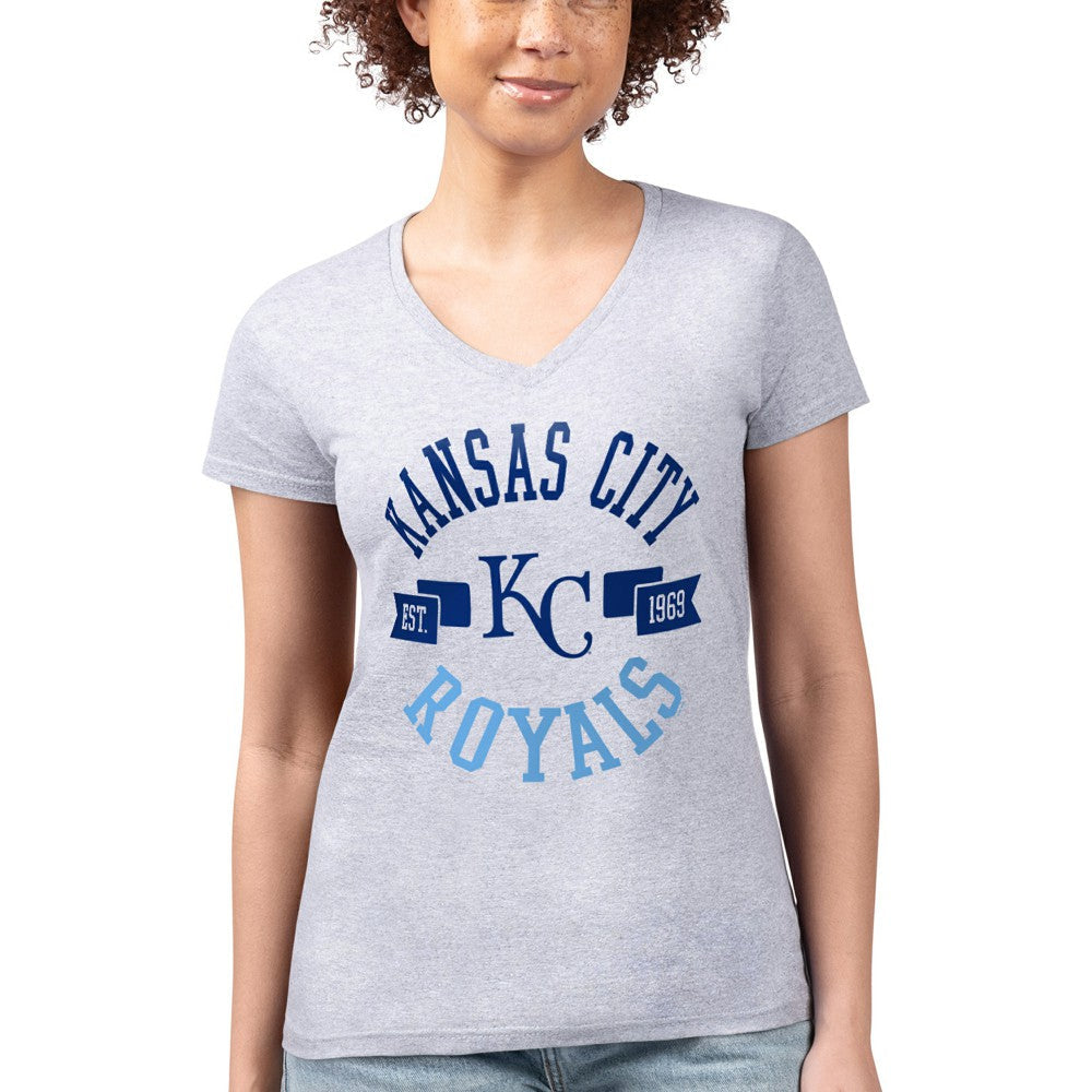 Kansas City Royals G-III 4Her by Carl Banks Women's Super-Slim Fit Lightweight City Graphic V-Neck T-Shirt - Heather Gray