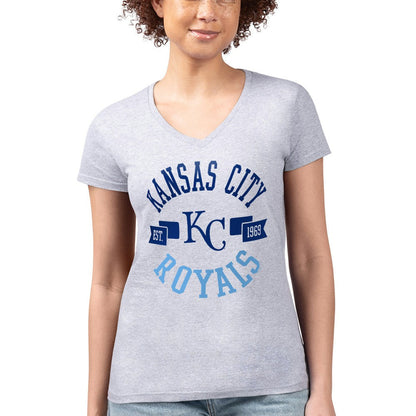 Kansas City Royals G-III 4Her by Carl Banks Women's Super-Slim Fit Lightweight City Graphic V-Neck T-Shirt - Heather Gray