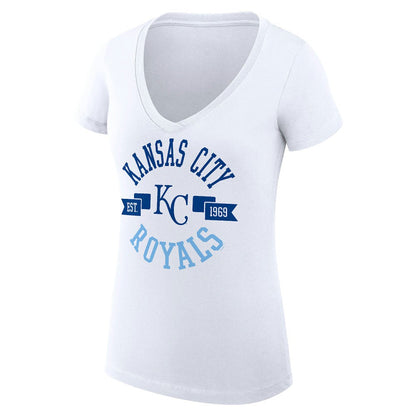 Kansas City Royals G-III 4Her by Carl Banks Women's Super-Slim Fit Lightweight City Graphic V-Neck T-Shirt - White