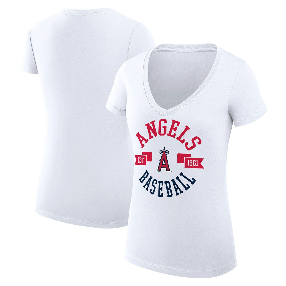 Los Angeles Angels G-III 4Her by Carl Banks Women's Super-Slim Fit Lightweight City Graphic V-Neck T-Shirt - White