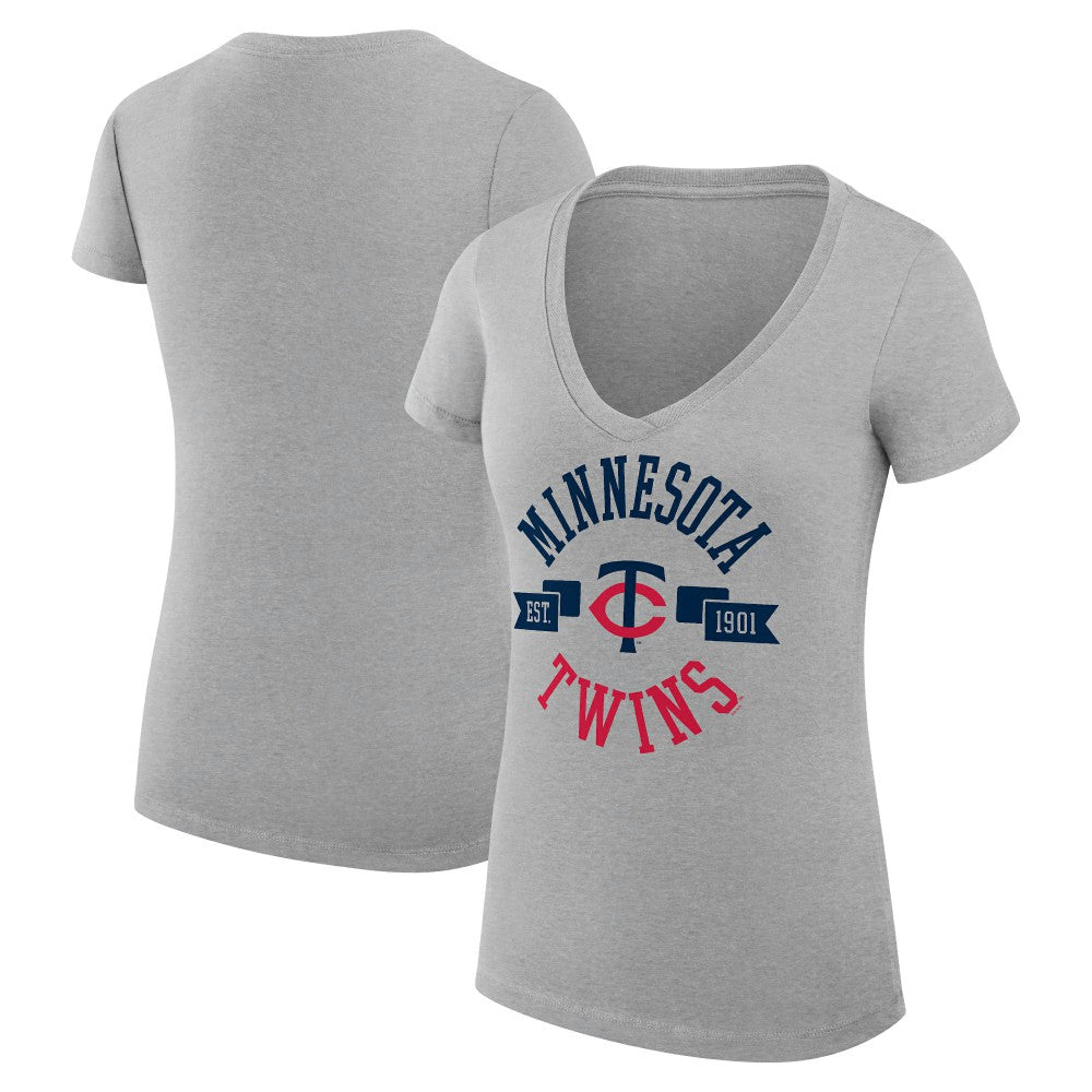Minnesota Twins G-III 4Her by Carl Banks Women's Super-Slim Fit Lightweight City Graphic V-Neck T-Shirt - Heather Gray