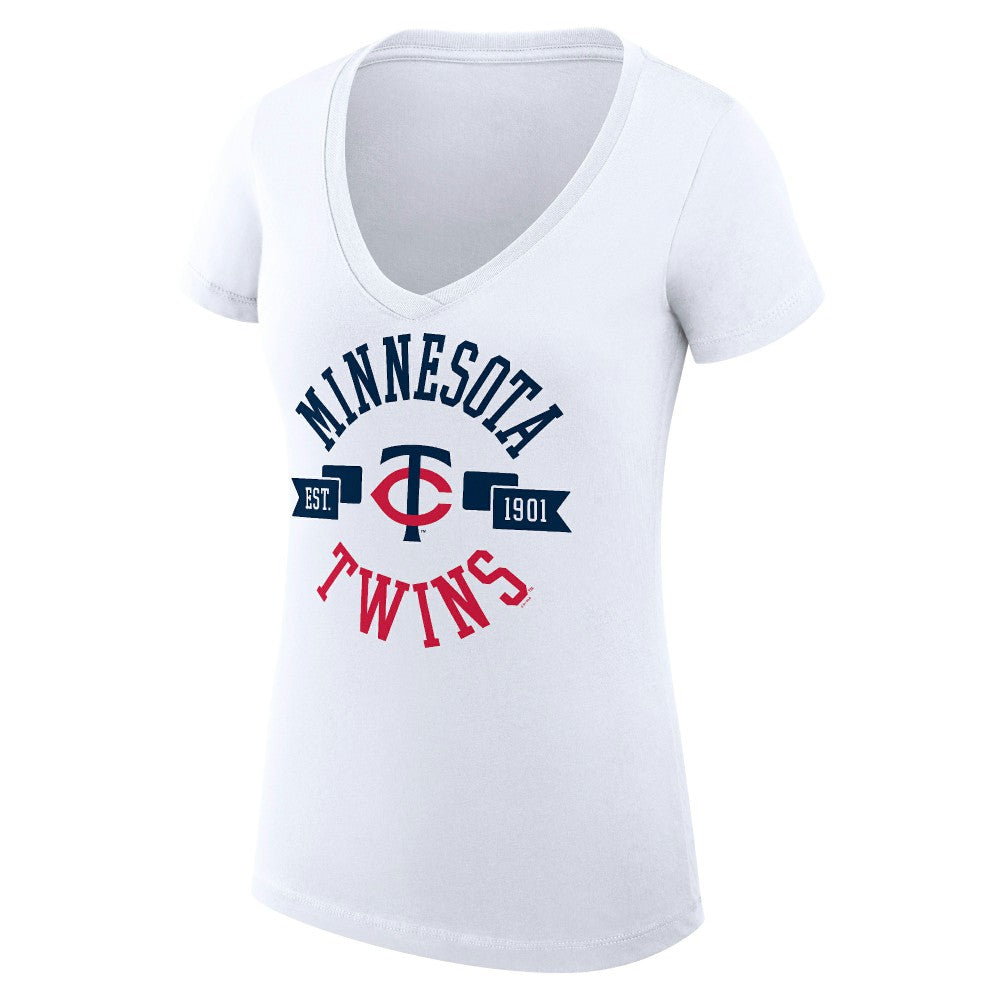 Minnesota Twins G-III 4Her by Carl Banks Women's Super-Slim Fit Lightweight City Graphic V-Neck T-Shirt - White
