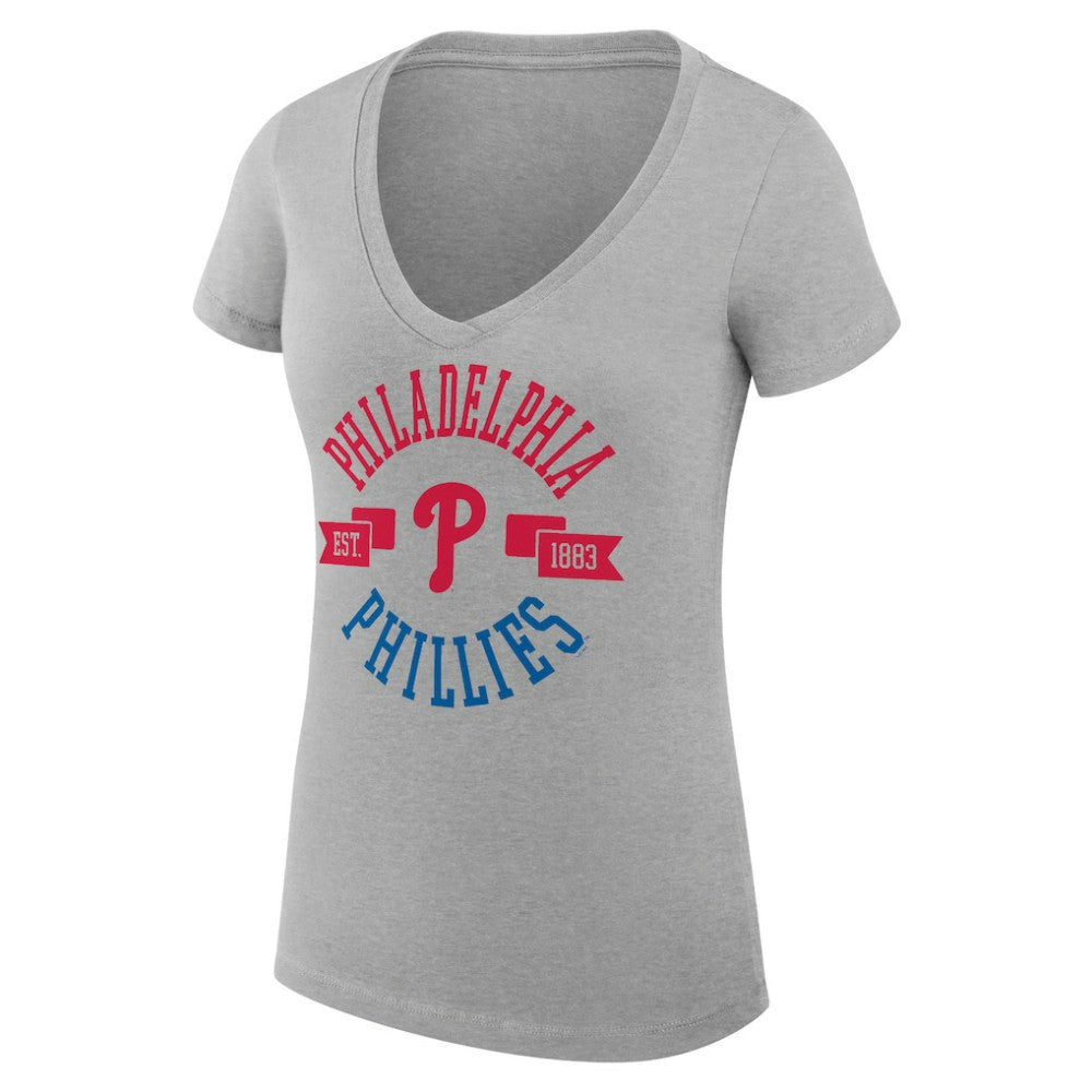 Philadelphia Phillies G-III 4Her by Carl Banks Women's Super-Slim Fit Lightweight City Graphic V-Neck T-Shirt - Heather Gray
